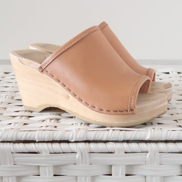 No.6 Store Camel Leather Open Toe Clogs Swedish Minimalist Sandals Clogs Mules 5 - Picture 12 of 16